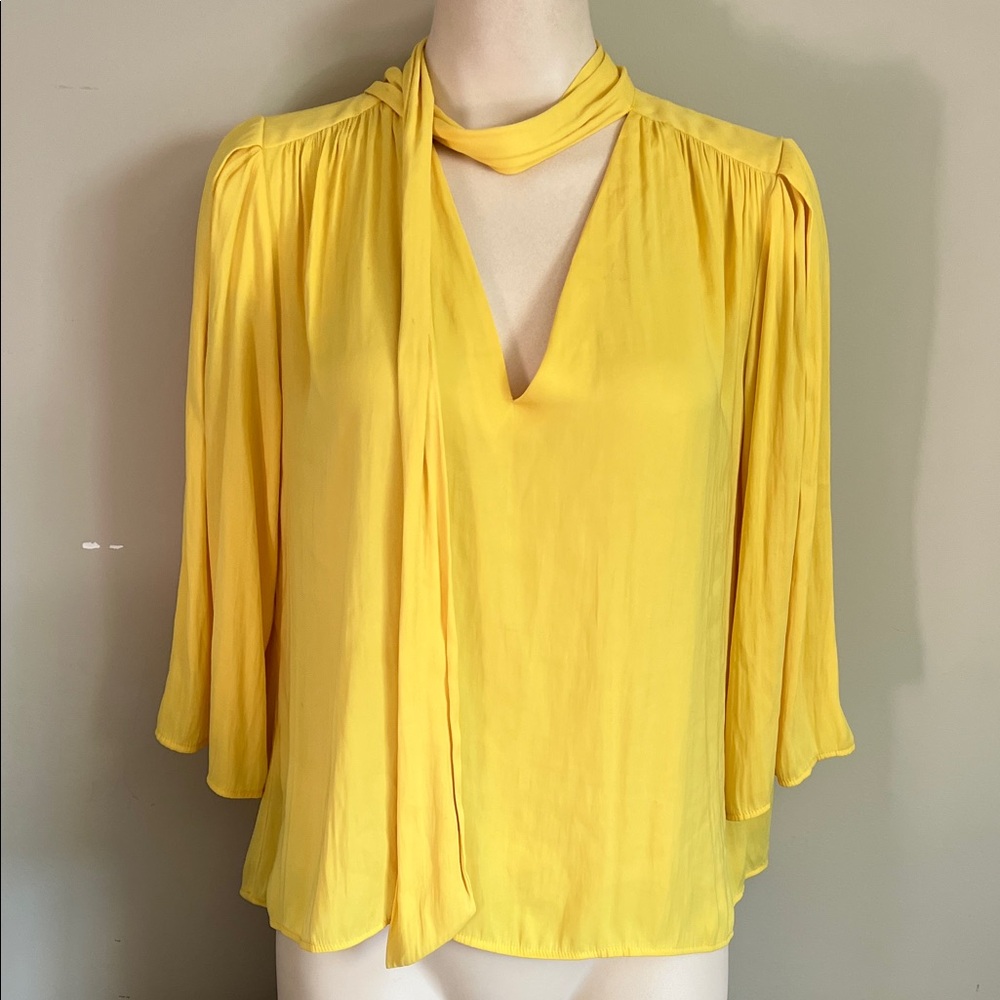 Zara Vibrant Yellow Blouse with Scarf Accent